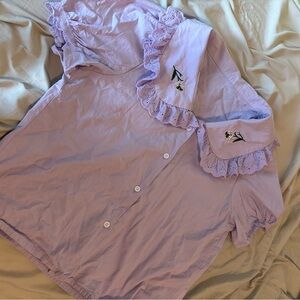 Ruffled Collared Blouse with cute Floral Embroidery